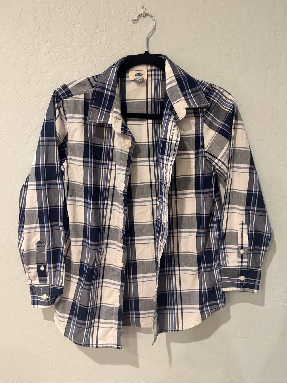 Old Navy Blue, White & Gray Plaid Button-Down Shirt - Kids